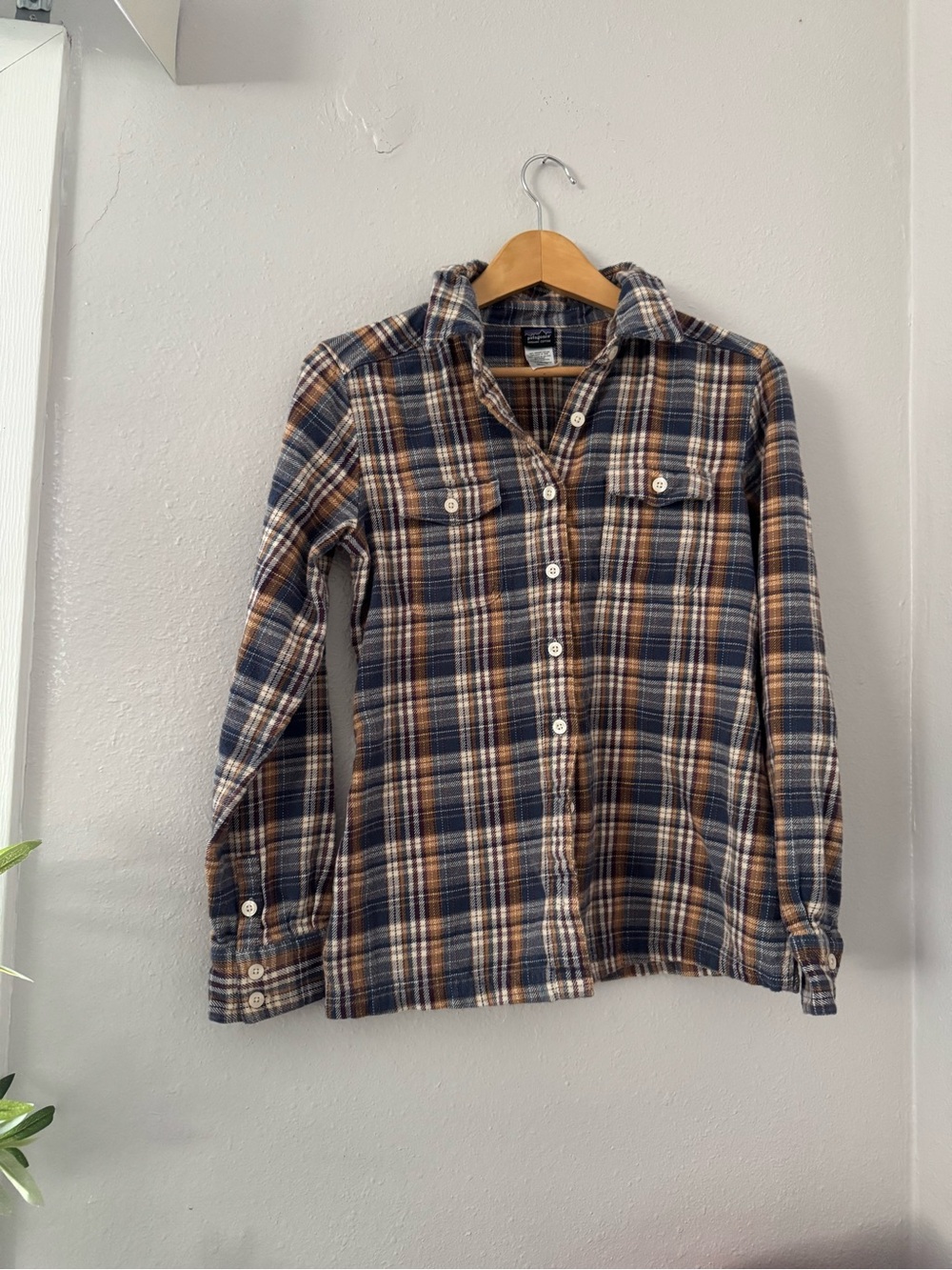 Classic Plaid Flannel Shirt in Navy and Brown - women's Casual Button-Up